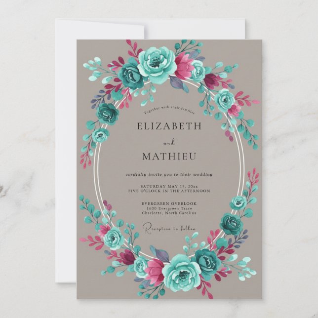 Convite Casamento Pintado de Teal Magenta (Frente)