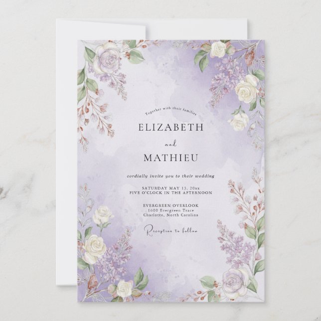 Convite Casamento Pintado de Violeta Pálido (Frente)