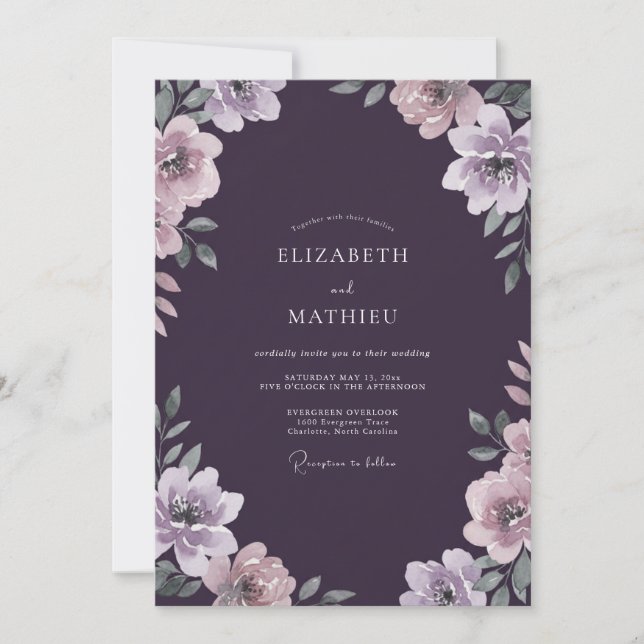 Convite Casamento Pintado de Violeta Profundo (Frente)