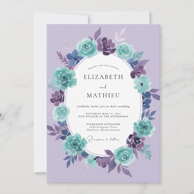 Convite Casamento Pintado de Violeta Turquesa (Frente)