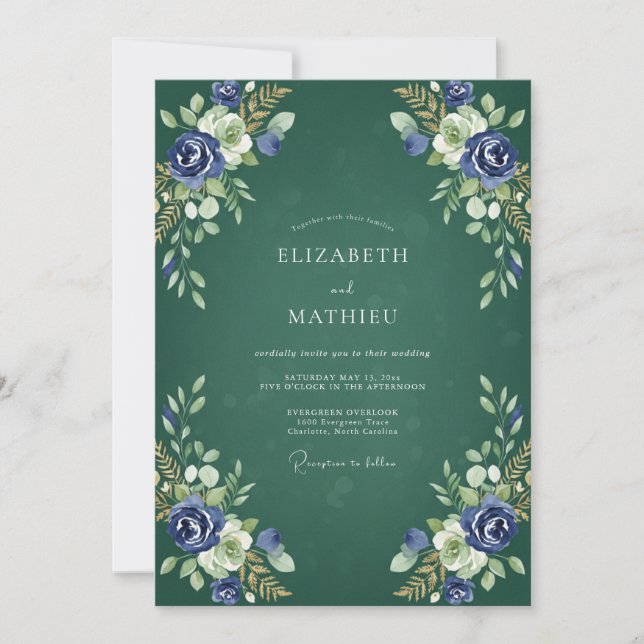 Convite Casamento Pintado de Zimbro Índigo (Frente)