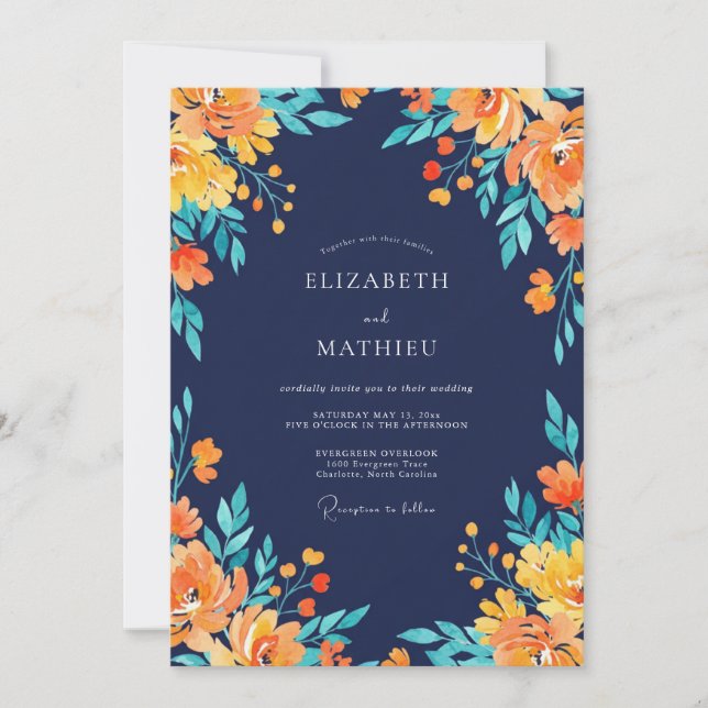 Convite Casamento Pintado Dourado à Meia-Noite (Frente)