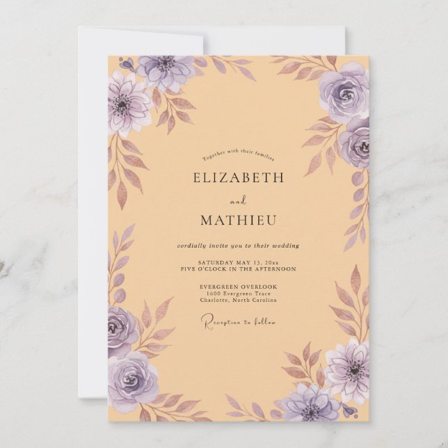 Convite Casamento Pintado Dourado-Ametista (Frente)