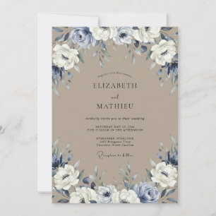 Convite Casamento Pintado Elegante Bege Periwinkle