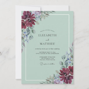 Convite Casamento Pintado Elegante em Marrom-Vinho e Periw