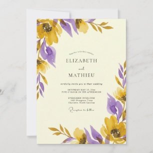 Convite Casamento Pintado em Amarelo Violeta Rústico