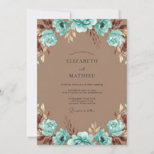 Convite Casamento Pintado em Aqua Antigo Cobre