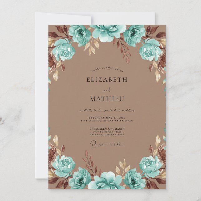 Convite Casamento Pintado em Aqua Antigo Cobre (Frente)