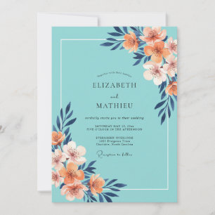 Convite Casamento Pintado em Aqua Coral