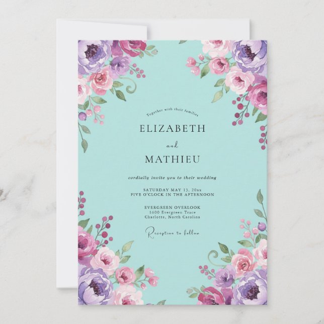 Convite Casamento Pintado em Aqua Orquídea (Frente)