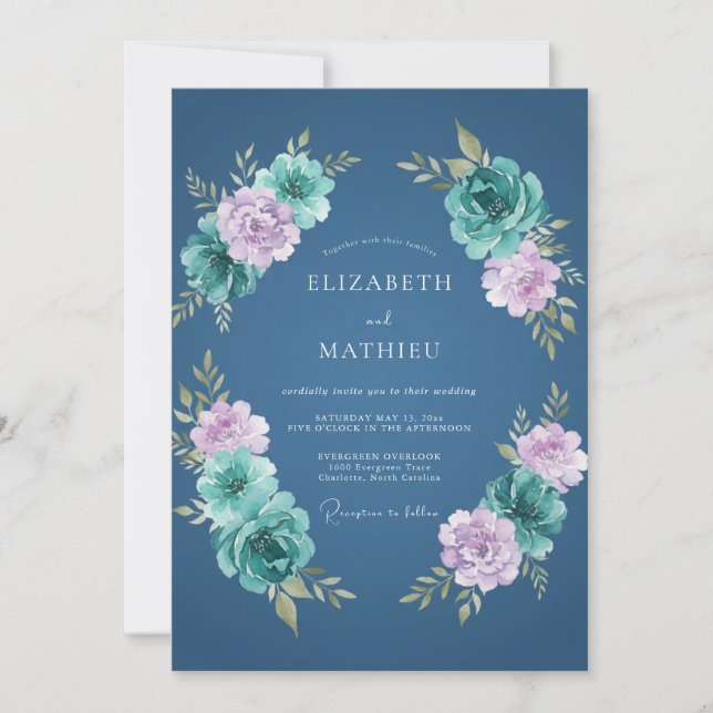 Convite Casamento Pintado em Azul Aço (Frente)