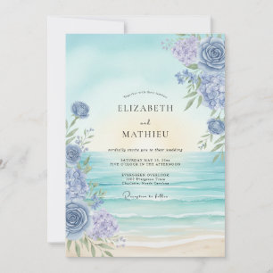 Convite Casamento Pintado em Azul-Agua Violeta