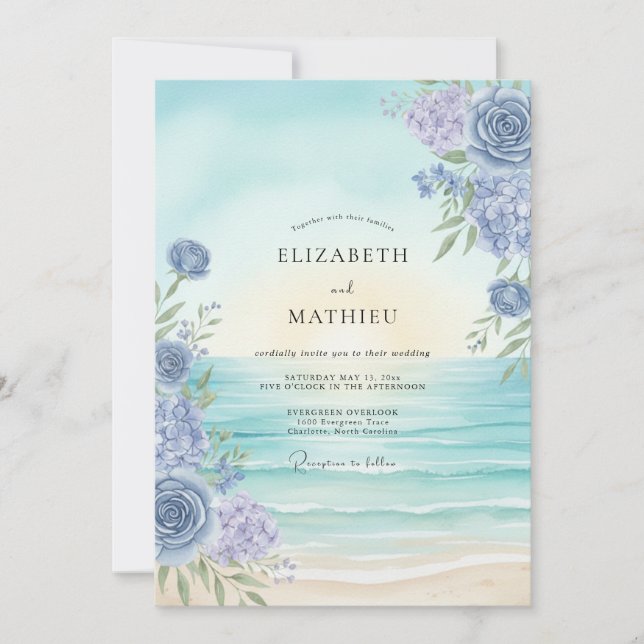Convite Casamento Pintado em Azul-Agua Violeta (Frente)