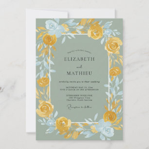 Convite Casamento Pintado em Azul Antigo Dourado
