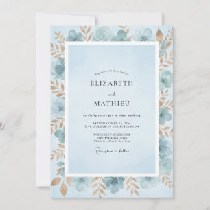 Convite Casamento Pintado em Azul Azure Dourado