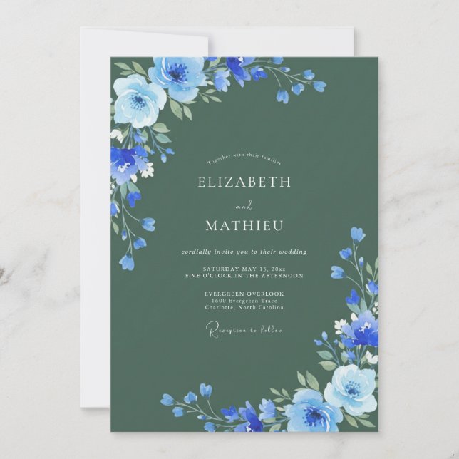Convite Casamento Pintado em Azul Azure e Sage (Frente)