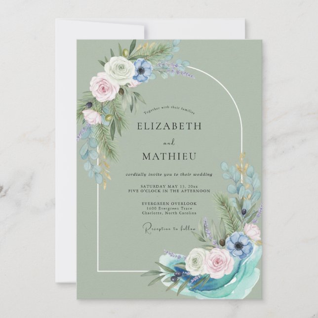 Convite Casamento Pintado em Azul Celadon (Frente)