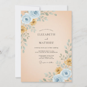 Convite Casamento Pintado em Azul Champagne