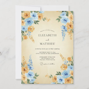 Convite Casamento Pintado em Azul Claro e Mel