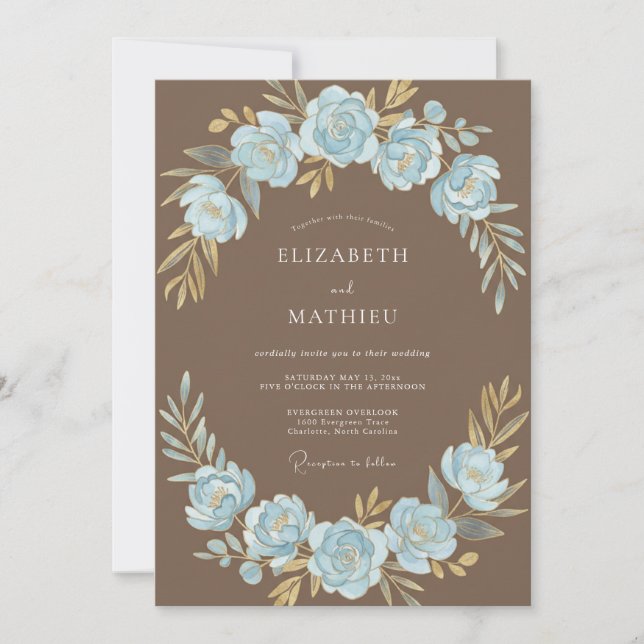Convite Casamento Pintado em Azul Claro e Taupe (Frente)