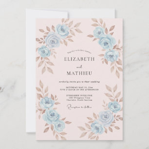 Convite Casamento Pintado em Azul Claro Rosa Pálido