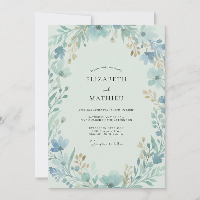 Convite Casamento Pintado em Azul Gelo (Frente)