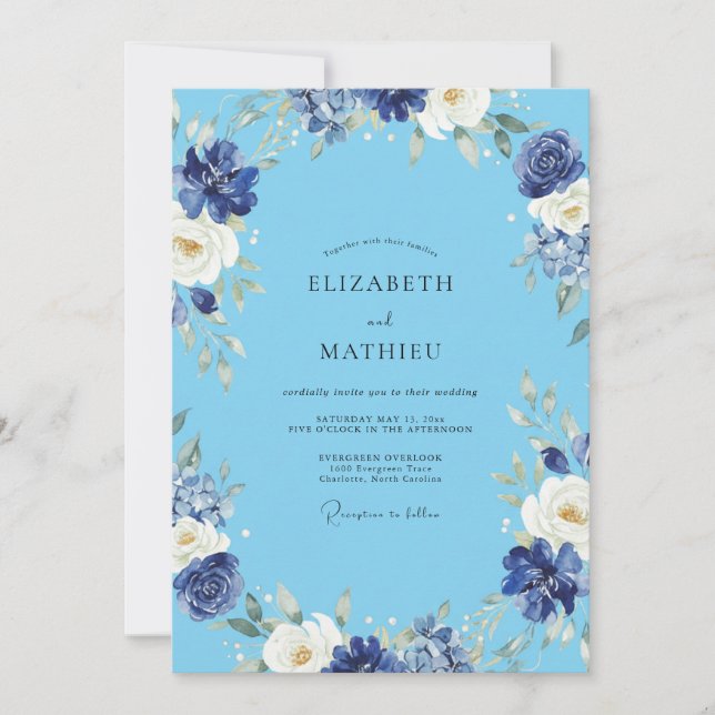 Convite Casamento Pintado em Azul Índigo (Frente)