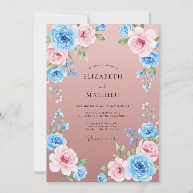 Convite Casamento Pintado em Azul Mauve (Frente)