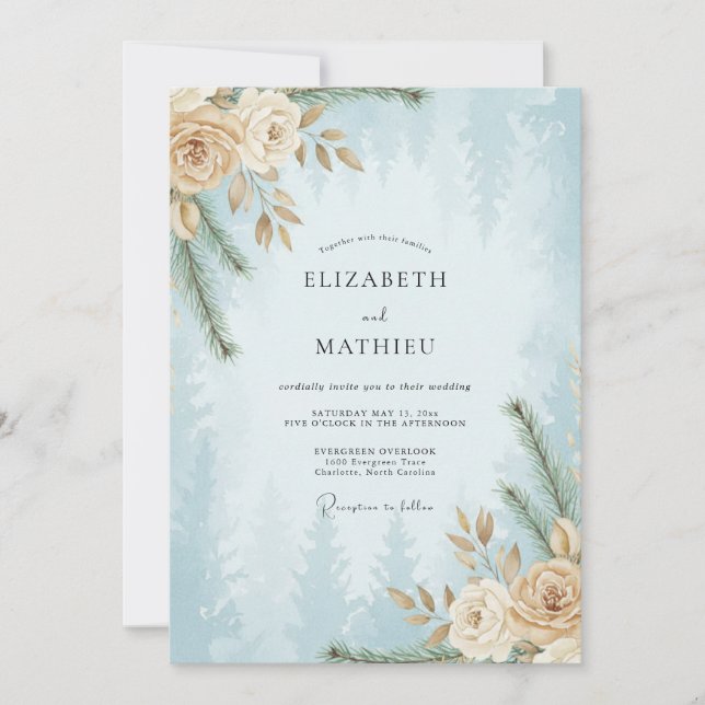Convite Casamento Pintado em Azul Pó (Frente)