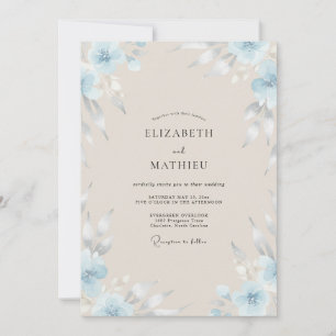 Convite Casamento Pintado em Azul Pó de Champanhe