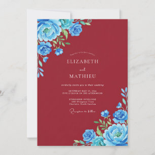 Convite Casamento Pintado em Azul Riqueza Borgonha