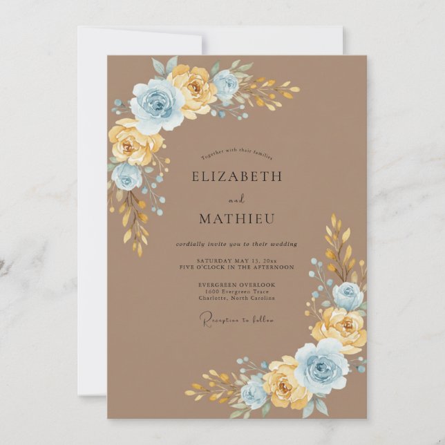 Convite Casamento Pintado em Azul Taupe (Frente)