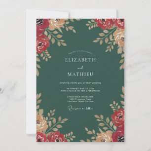 Convite Casamento Pintado em Azul Teal Escuro