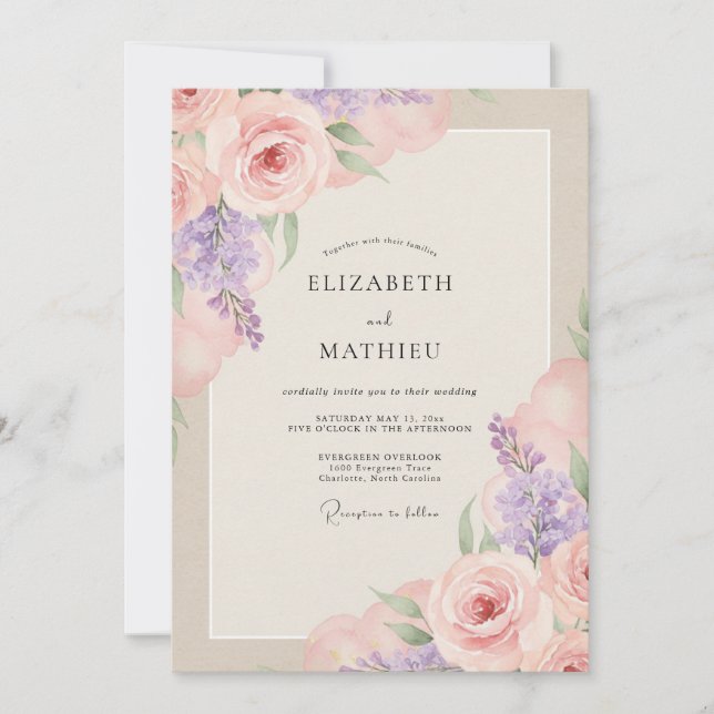 Convite Casamento Pintado em Blush e Ametista (Frente)