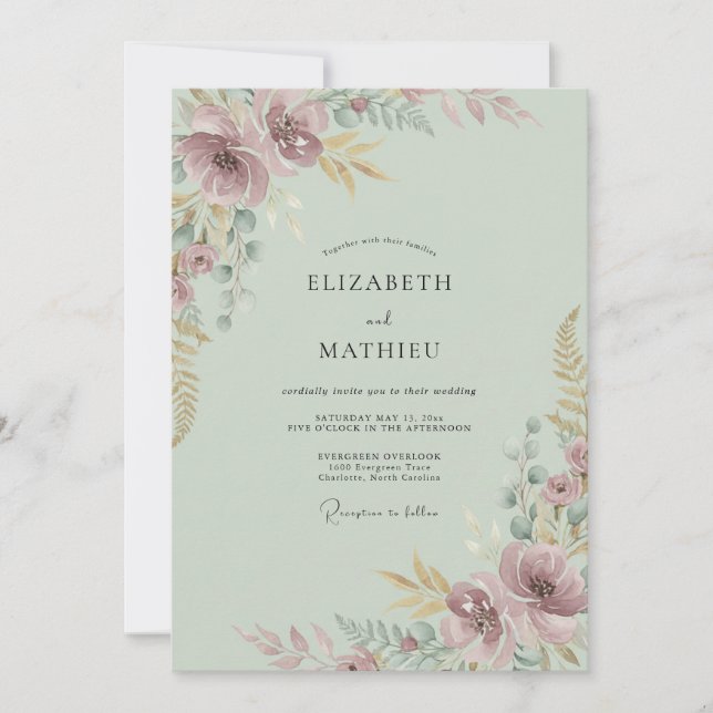 Convite Casamento Pintado em Celadon Ameixa (Frente)