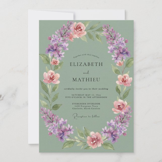 Convite Casamento Pintado em Celadon e Ametista (Frente)