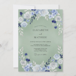 Convite Casamento Pintado em Celadon e Periwinkle