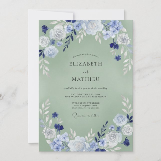 Convite Casamento Pintado em Celadon e Periwinkle (Frente)