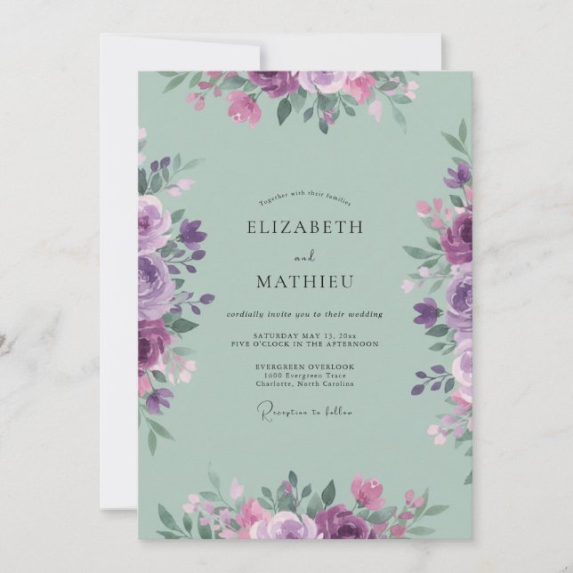 Convite Casamento Pintado em Celadon Lilás (Frente)