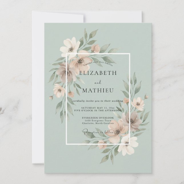 Convite Casamento Pintado em Celadon Suave (Frente)