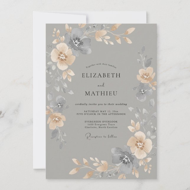 Convite Casamento Pintado em Champagne Slate (Frente)