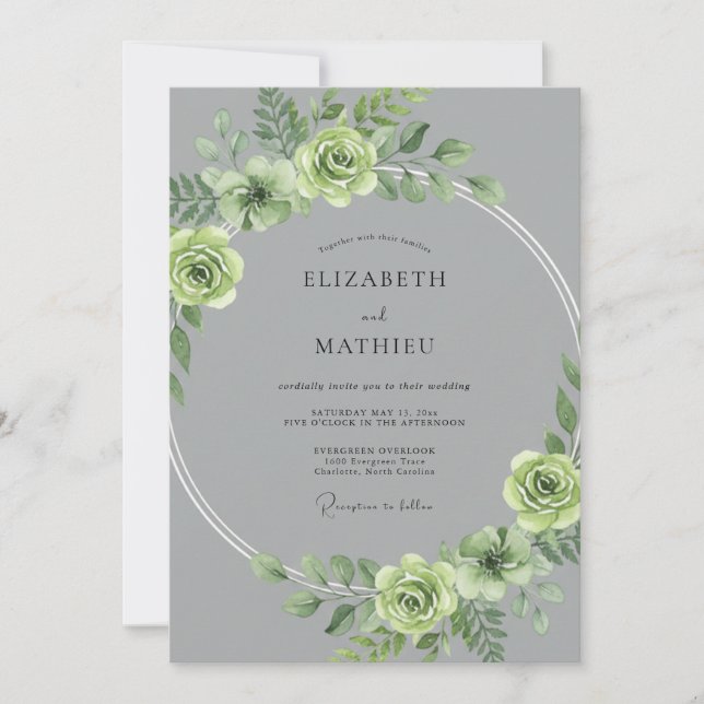 Convite Casamento Pintado em Cinza Celadon (Frente)