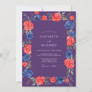 Convite Casamento Pintado em Cobalto Vermelho Roxo