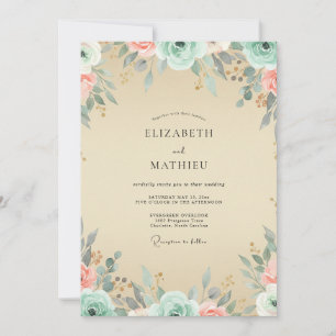 Convite Casamento Pintado em Coral Champanhe