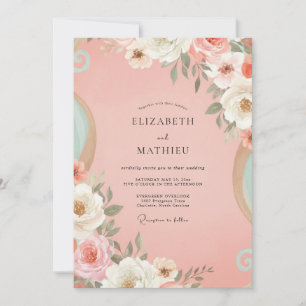 Convite Casamento Pintado em Coral e Pêssego