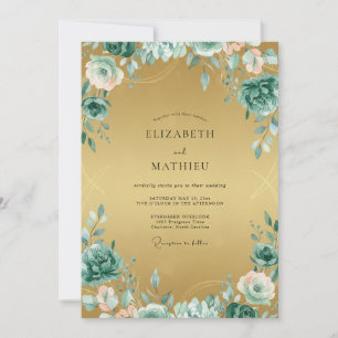 Convite Casamento Pintado em Dourado Aqua