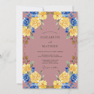 Convite Casamento Pintado em Dourado Cobalto Rosa-Malva
