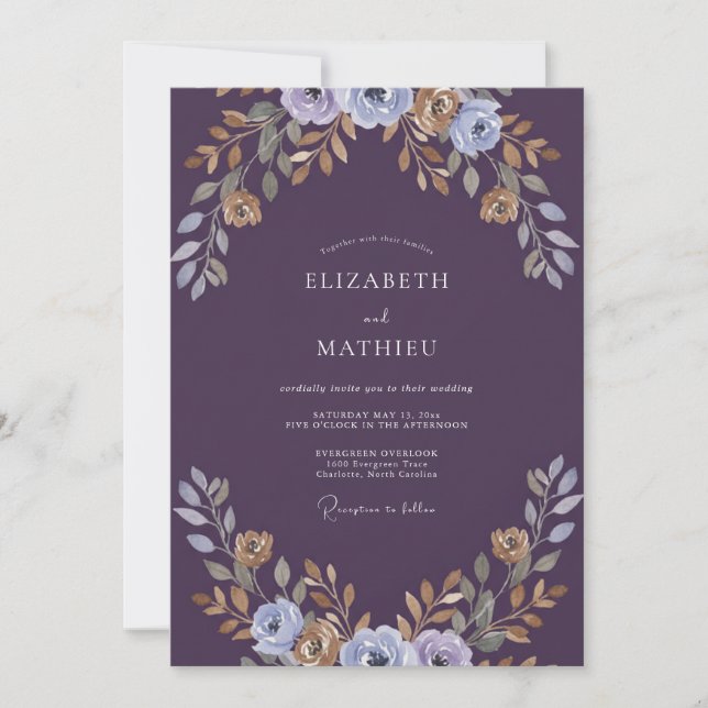 Convite Casamento Pintado em Dourado e Ameixa (Frente)