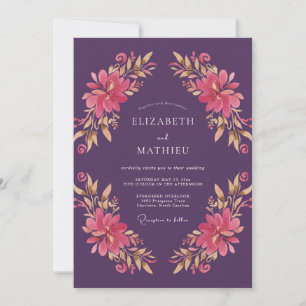 Convite Casamento Pintado em Dourado e Ameixa Quente