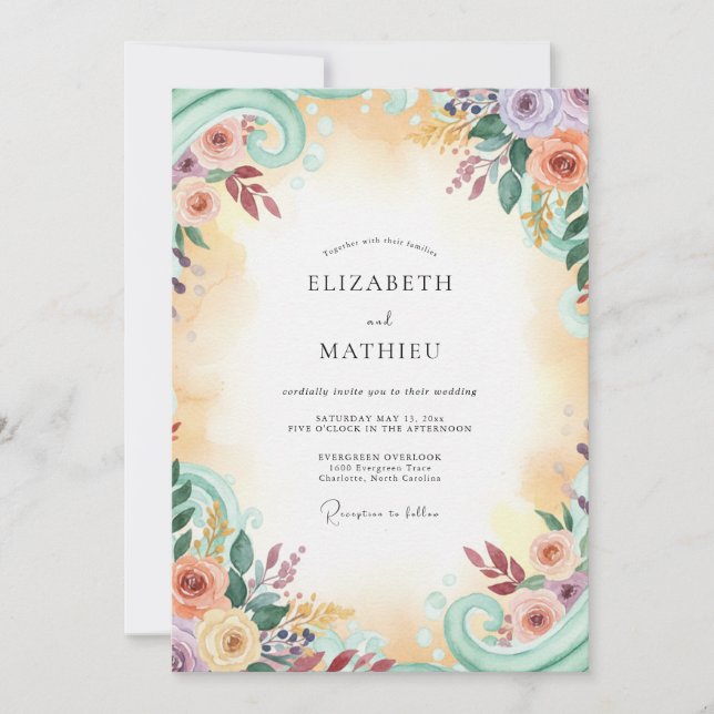 Convite Casamento Pintado em Dourado Pastel (Frente)